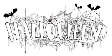 Cadılar Bayramı afişi örümcekağı, yarasa ve örümcek beyaz üzerinde izole