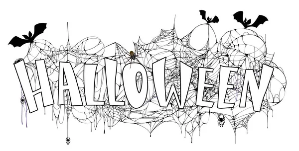 Cadılar Bayramı afişi örümcekağı, yarasa ve örümcek beyaz üzerinde izole