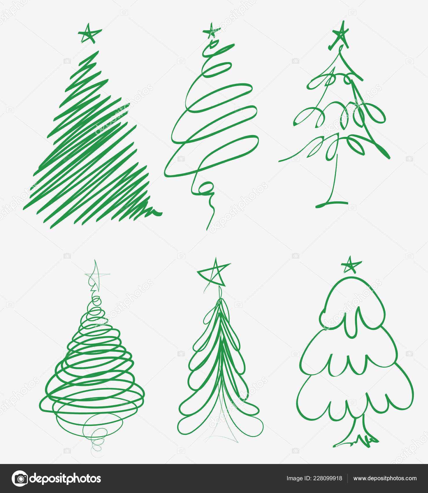 Sapin Noël Dessiné Main Ensemble Illustrations Esquissées Sapins Vert