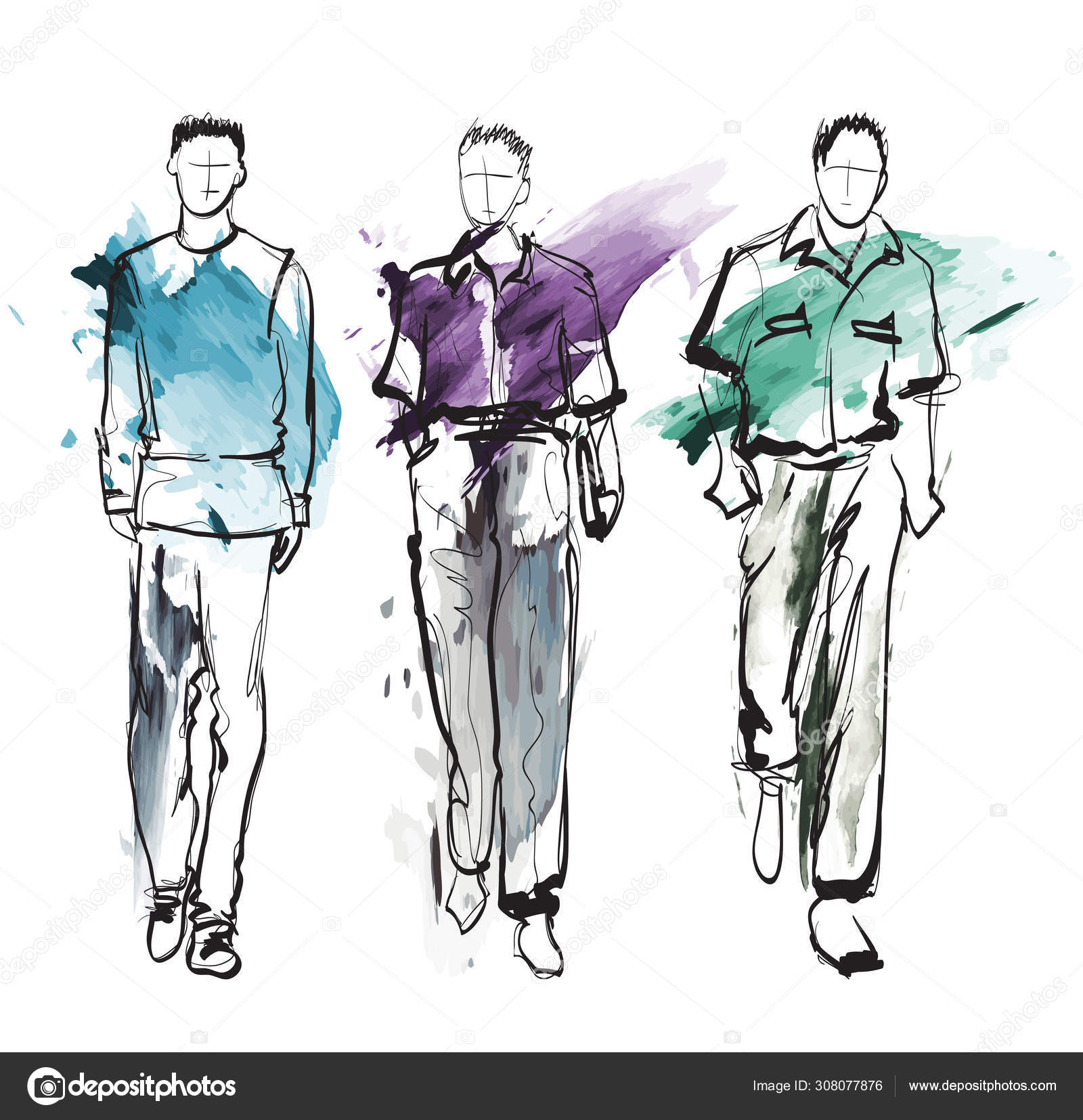 ファッション服でスタイリッシュなハンサムな男 手描き美しいy ストックベクター C Ice Storm