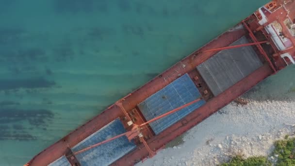 難破船 海岸に残された乾燥貨物船 — ストック動画