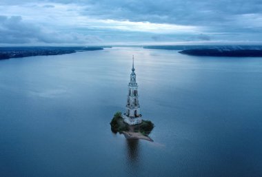 Kalyazin Bell tower on Volga river. Aerial View. clipart