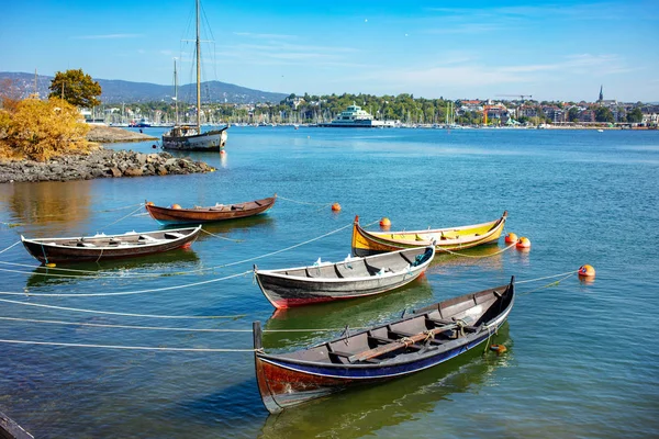 Лодки Маленькой Гавани Осло Норвегия — стоковое фото