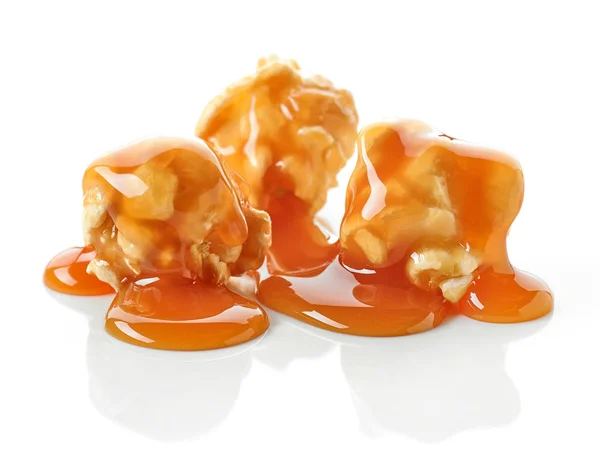 Popcorn with caramel sauce — Stock Photo, Image