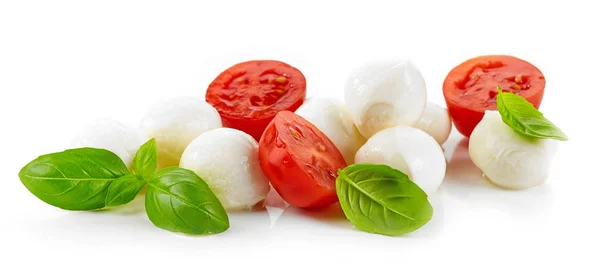 Mozzarella cheese balls with tomato and basil — Stock Photo, Image