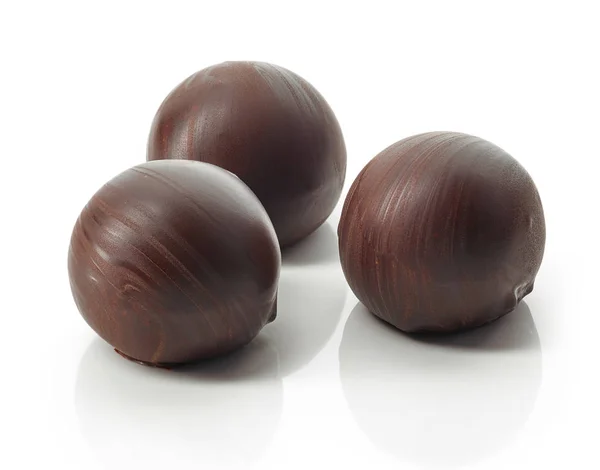 Chocolate Truffle Balls Macro Isolated White Background — Stock Photo, Image