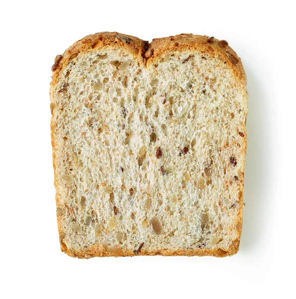 Tek Dilim Ekmek Beyaz Arka Plan Üzerinde Üstten Görünüm Izole — Stok fotoğraf