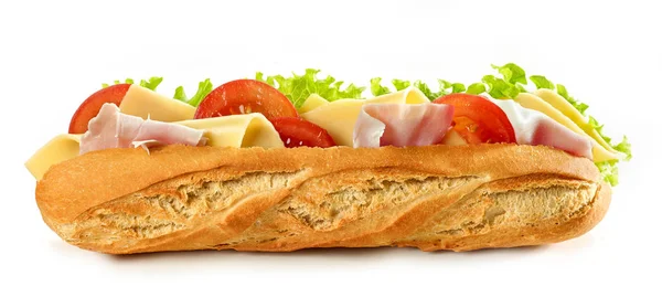 Baguette sandwich isolated on white background — Zdjęcie stockowe