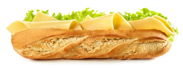 Sanduíche de baguete isolado no fundo branco — Fotografia de Stock