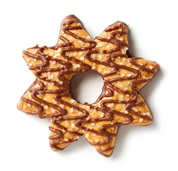 Αστέρι Σχήμα Cookie Διακοσμημένα Σοκολάτα Και Ζάχαρη Που Απομονώνονται Λευκό — Φωτογραφία Αρχείου