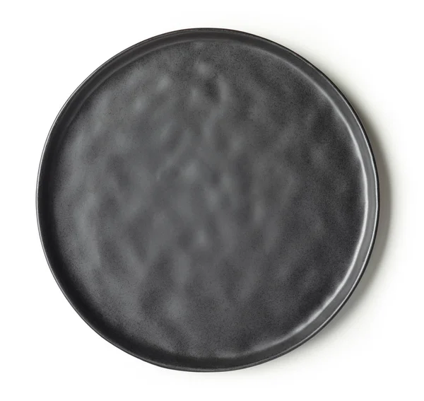 Black Plate Isolated White Background Top View — Stock Photo, Image