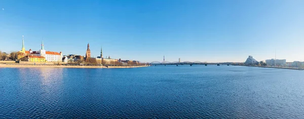 Panoramisch Uitzicht Riga Stad Rivier Daugava Letland — Stockfoto