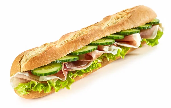 Baguette sandwich with ham and cucumber — Stock Photo, Image