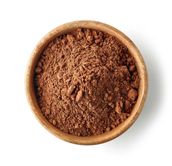 Houten schaal met cacaopoeder — Stockfoto