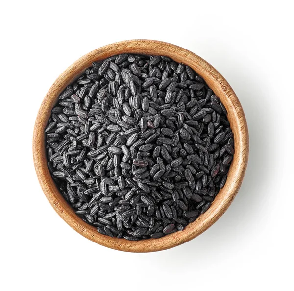 Wooden bowl of black rice — Stock Photo, Image