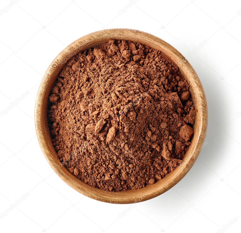 wooden bowl of cocoa powder
