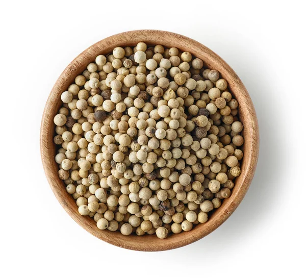 Wooden bowl of white pepper — Stock Photo, Image