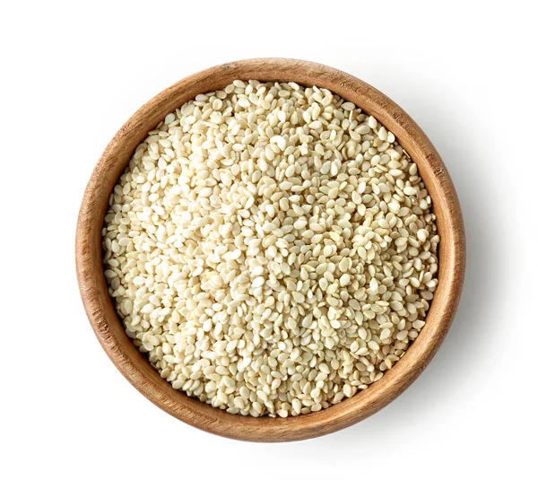 Wooden bowl of sesame seeds — Stock Photo, Image