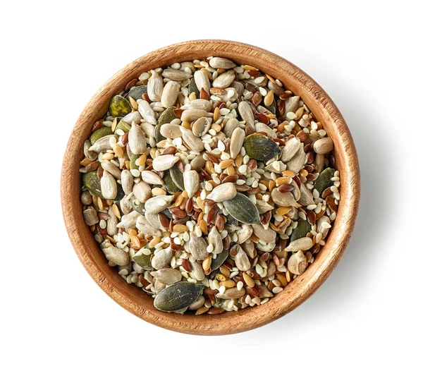 Mix of seeds in wooden bowl — Stock Photo, Image