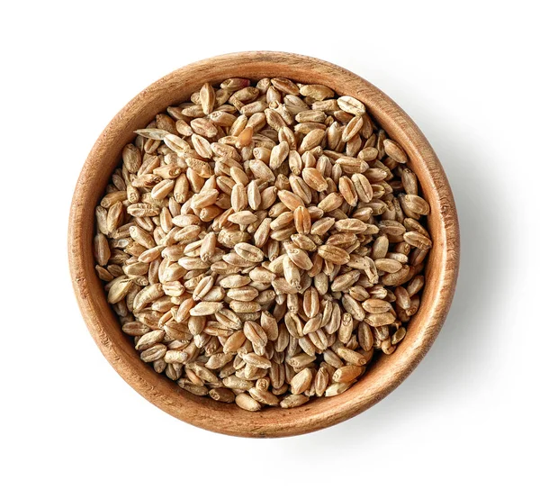 Wooden bowl of wheat grains — Stock Photo, Image