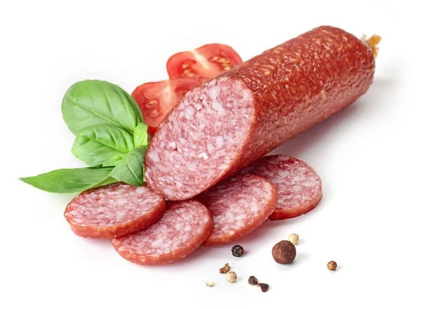 Salami sausage on white background — Stock Photo, Image