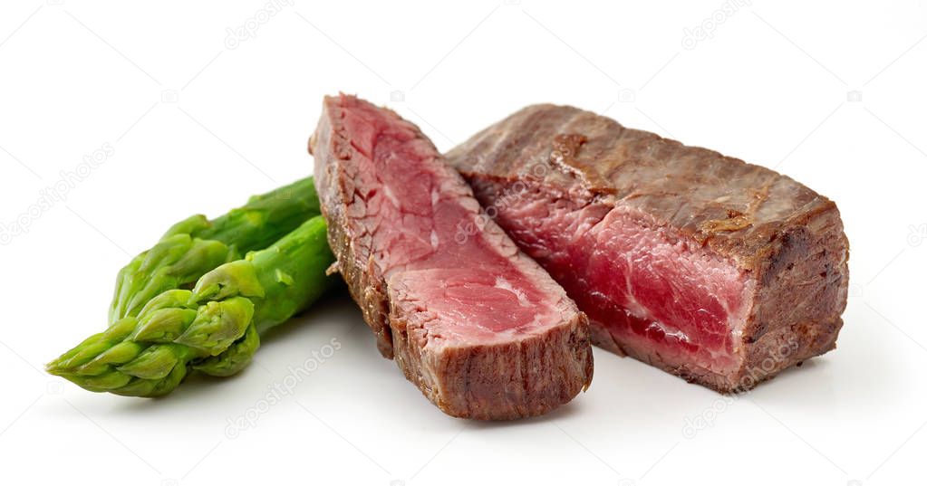 beef wagyu steak meat with asparagus isolated on wight backgroun
