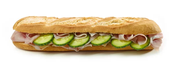 Baguette sandwich with ham and cucumber — Stock Photo, Image