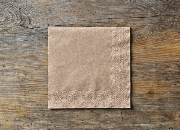 Brown Paper Napkin Wooden Kitchen Table Top View — Stock Photo, Image