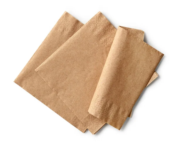 Brown Paper Napkins Isolated White Background Top View — Stock Photo, Image