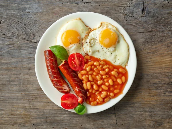 Piatto Colazione Inglese Tavolo Cucina Legno Vista Dall Alto Fotografia Stock