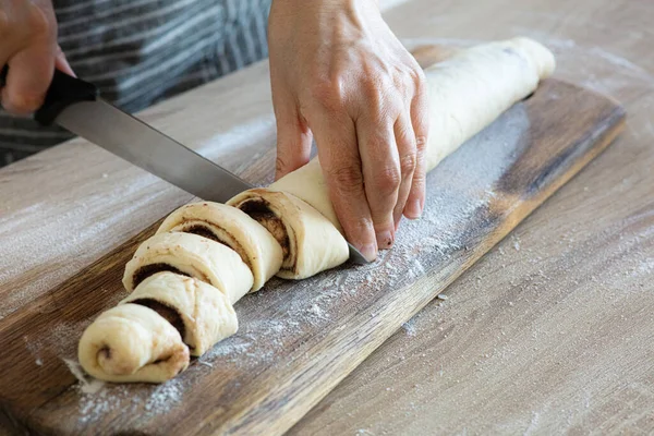 Processo Fabbricazione Pasta Lievitata Dolci Rotoli — Foto Stock