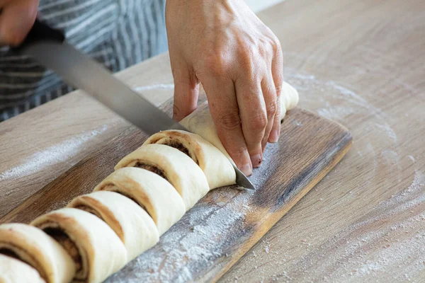 Proceso Fabricación Masa Levadura Rollos Dulces — Foto de Stock