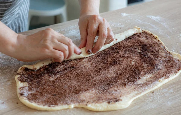 Processo Fabbricazione Pasta Lievitata Dolci Rotoli — Foto Stock