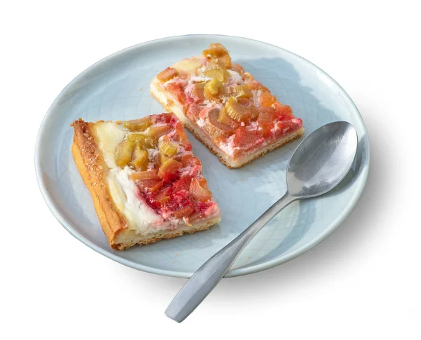 Plate Freshly Baked Rhubarb Cake Isolated White Background — Stock Photo, Image