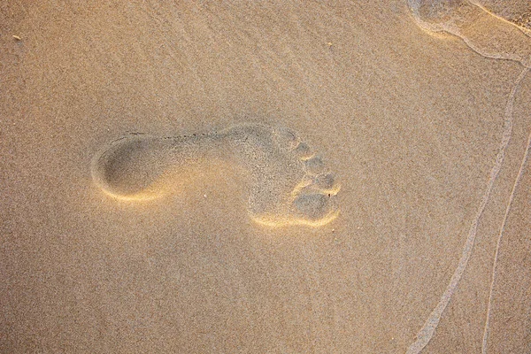 Voetafdruk Het Zand Bij Zonsondergang — Stockfoto