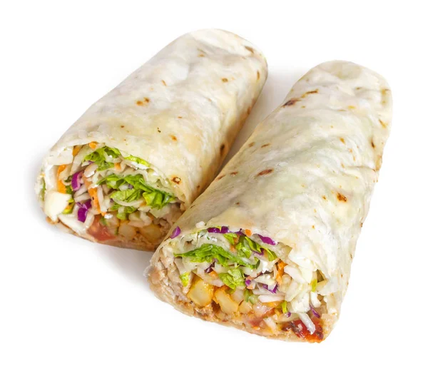 Doner Kebab Wrap Geïsoleerd Witte Achtergrond Tortilla — Stockfoto