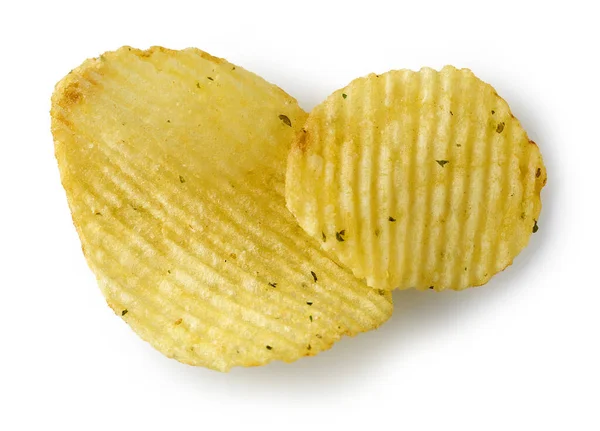 Aardappel Chips Geïsoleerd Witte Achtergrond Bovenaanzicht — Stockfoto