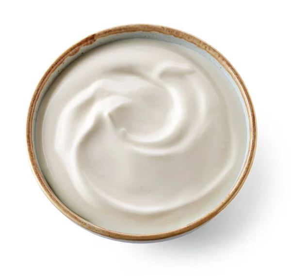 Bowl Whipped Yogurt Cream Isolated White Background Top View — Stock Photo, Image