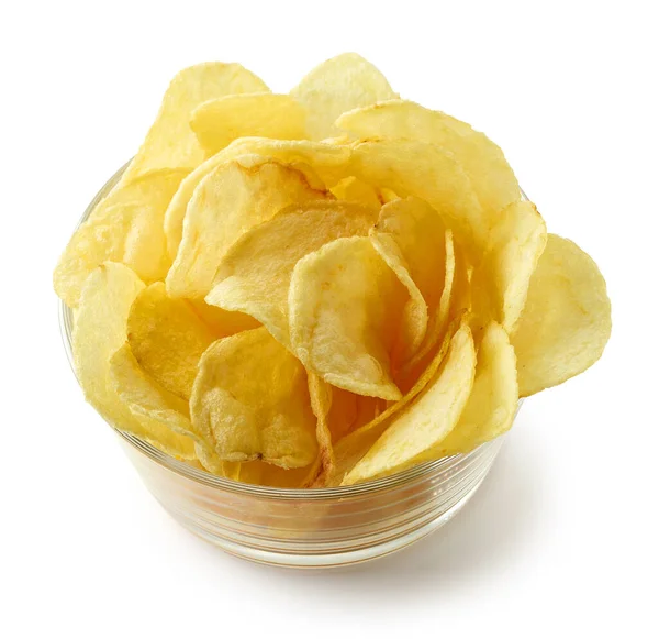 Glass Bowl Potato Chips Isolated White Background Top View — Stock Photo, Image