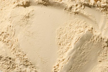 beyaz protein vanilya aromalı vegan tozu arkaplan, üst görünüm