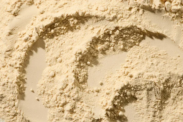 beyaz protein vanilya aromalı vegan tozu arkaplan, üst görünüm