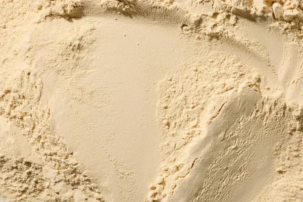 beyaz protein vanilya aromalı vegan tozu arkaplan, üst görünüm