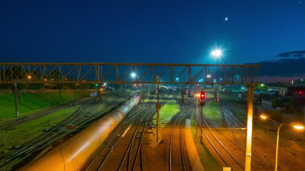 Järnvägsstationen Natt Time Lapse — Stockvideo