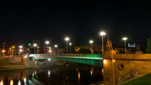 Vilnius Litvánia 2015 Zöld Híd Szovjet Szobraival Time Lapse — Stock videók