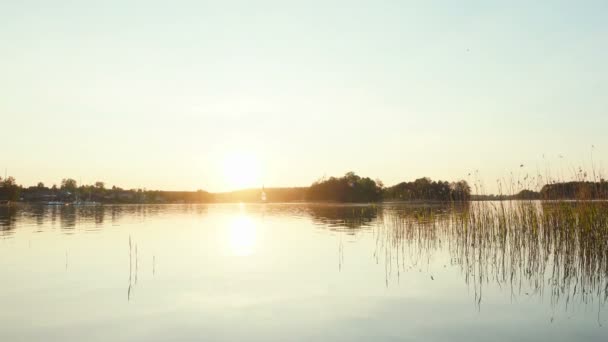 Закат Озере Яхтой — стоковое видео