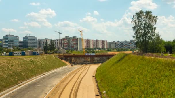 Wilno Litwa Około Sierpnia 2016 Praca Budowie Mostu Nad Nowe — Wideo stockowe