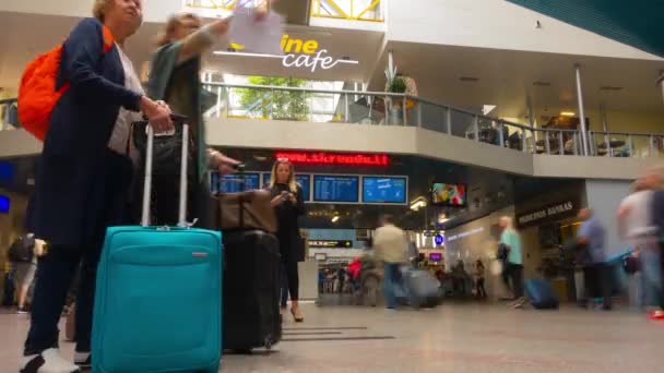 ビリニュス リトアニア 2016 出張登録され ヴィリニュス国際空港 時間経過でフライトを待っています — ストック動画