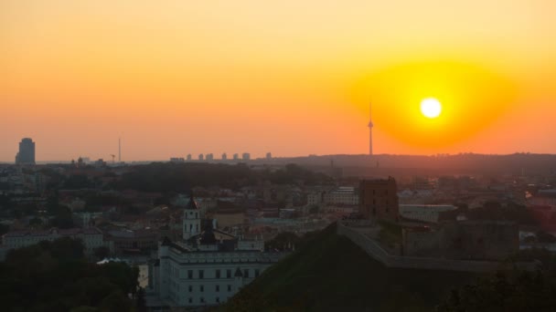 Sunset Vilnius View Tower Gediminas Time Lapse — Stock Video