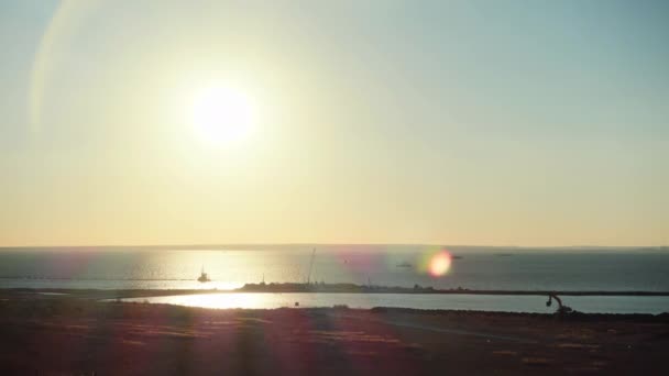 Vorland Tuzla Kertsch Brücke Bau Bei Sonnenuntergang — Stockvideo