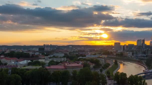 Vilnius Lithuania Circa June 2017 Sunset Downtown Vilnius Panoramic Time — Stock Video